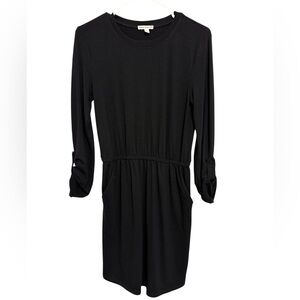 2/$30 Zenana Outfitters Black Long Roll Tab Sleeve Dress w/ Pockets – Size S